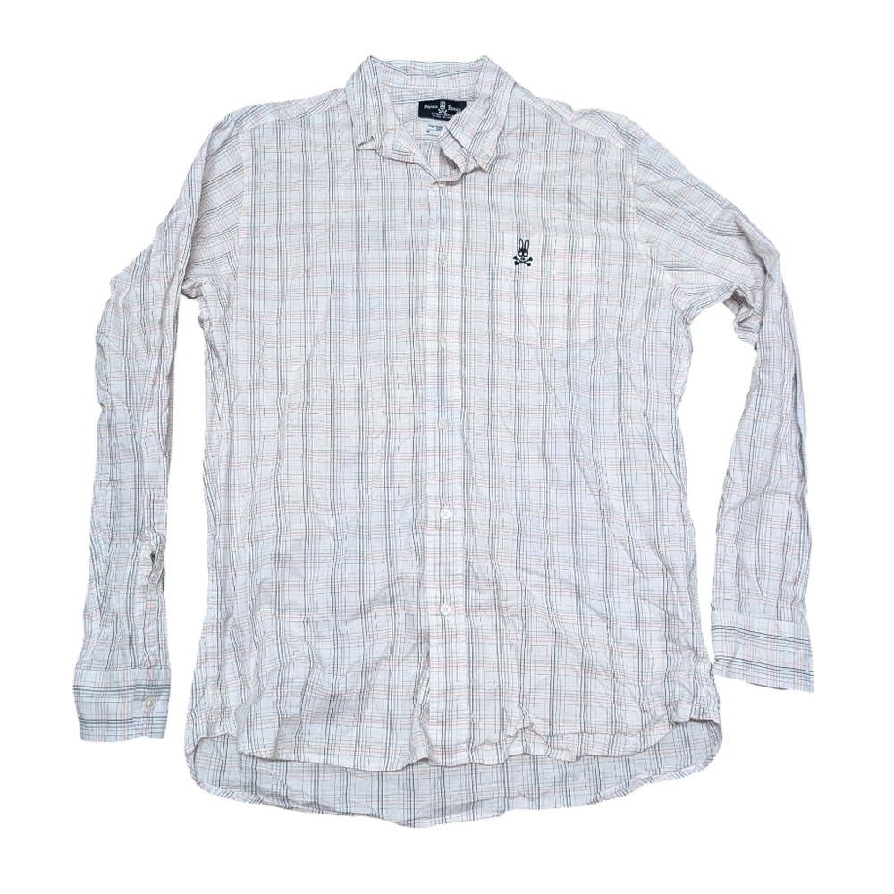 Psycho Bunny Men's Plaid Pima Cotton Button Down Shirt Medium